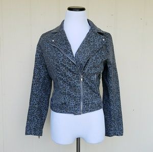 H&M stretch cropped denim style biker jacket S10